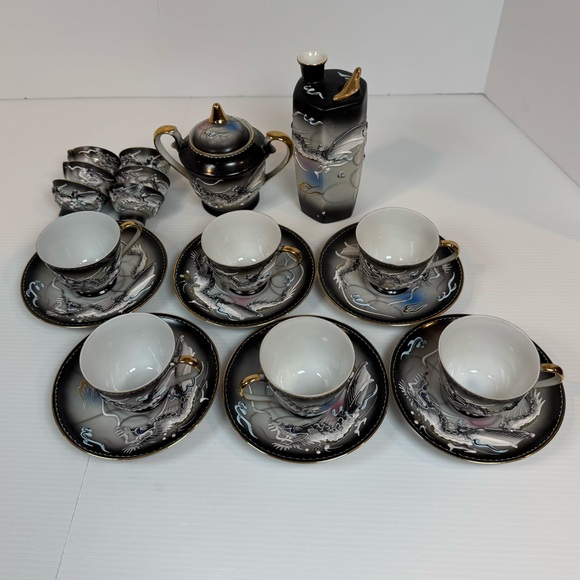 Moriage Japan Dragonware Saki Tea Set Vintage 1940’s Whistling Bird Hand Painted - Picture 16 of 16
